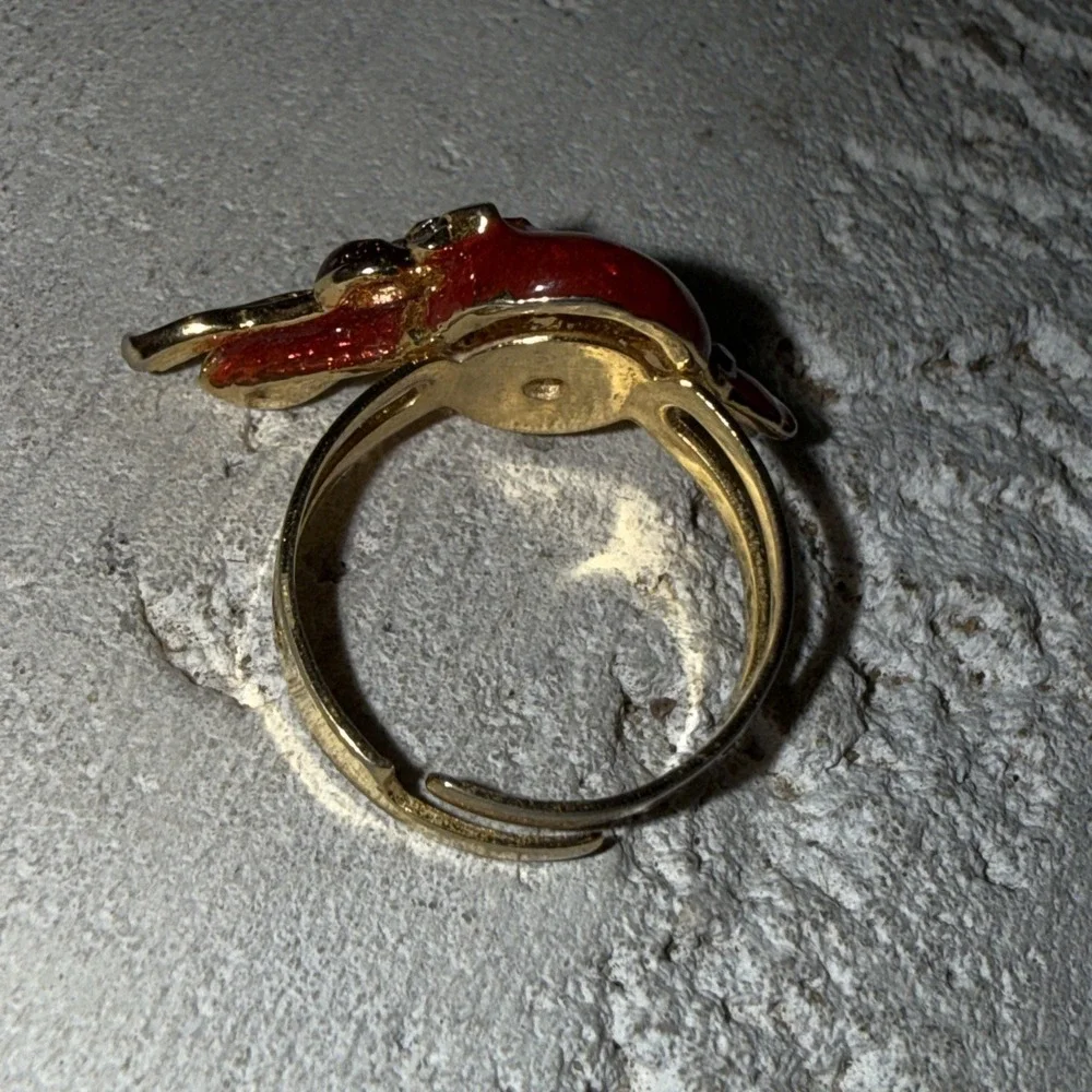 Vintage Red Hat Society Ring Adjustable Gold Tone‎ Band